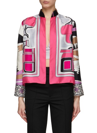Main View - Click To Enlarge - LILYEVE - ‘Pink Box’ Mandarin Collar Open Front Up-Cycled Silk Jacket