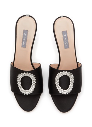 Detail View - Click To Enlarge - SJP BY SARAH JESSICA PARKER - ‘Soleil’ 90 Crystal Embellished Buckle Satin Mules