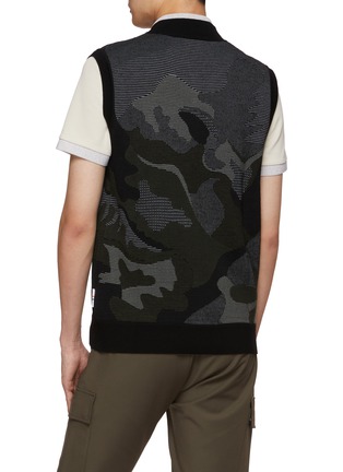 Back View - Click To Enlarge - SOUTHCAPE - Logo Dinosour Camouflage Intarsia V-Neck Wool Knit Vest