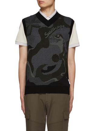 Main View - Click To Enlarge - SOUTHCAPE - Logo Dinosour Camouflage Intarsia V-Neck Wool Knit Vest