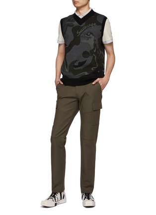 Figure View - Click To Enlarge - SOUTHCAPE - Logo Dinosour Camouflage Intarsia V-Neck Wool Knit Vest