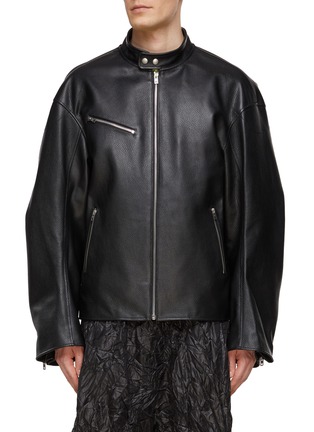 Main View - Click To Enlarge - WE11DONE - Oversized Snap Collar Leather Jacket