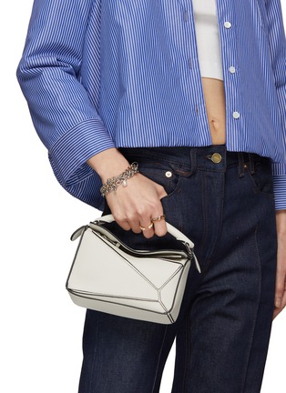 LOEWE, Mini Puzzle Grained Calfskin Leather Crossbody Bag, WHITE, Women