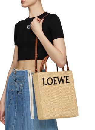 Front View - Click To Enlarge - LOEWE - ‘Standard’ A4 Logo Intarsia Raffia Tote Bag
