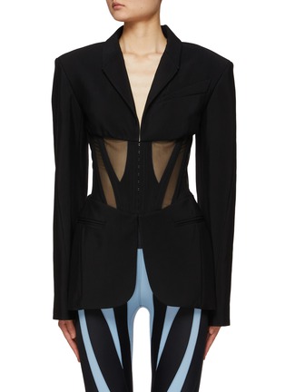 Main View - Click To Enlarge - MUGLER - Sheer Corset Panel Blazer