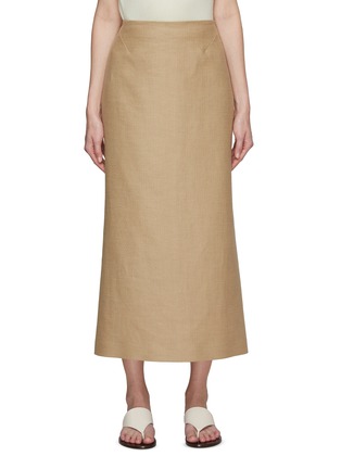 Main View - Click To Enlarge - THE ROW - ‘Berth’ High Waist Back Slit Linen Cotton Blend Midi Skirt