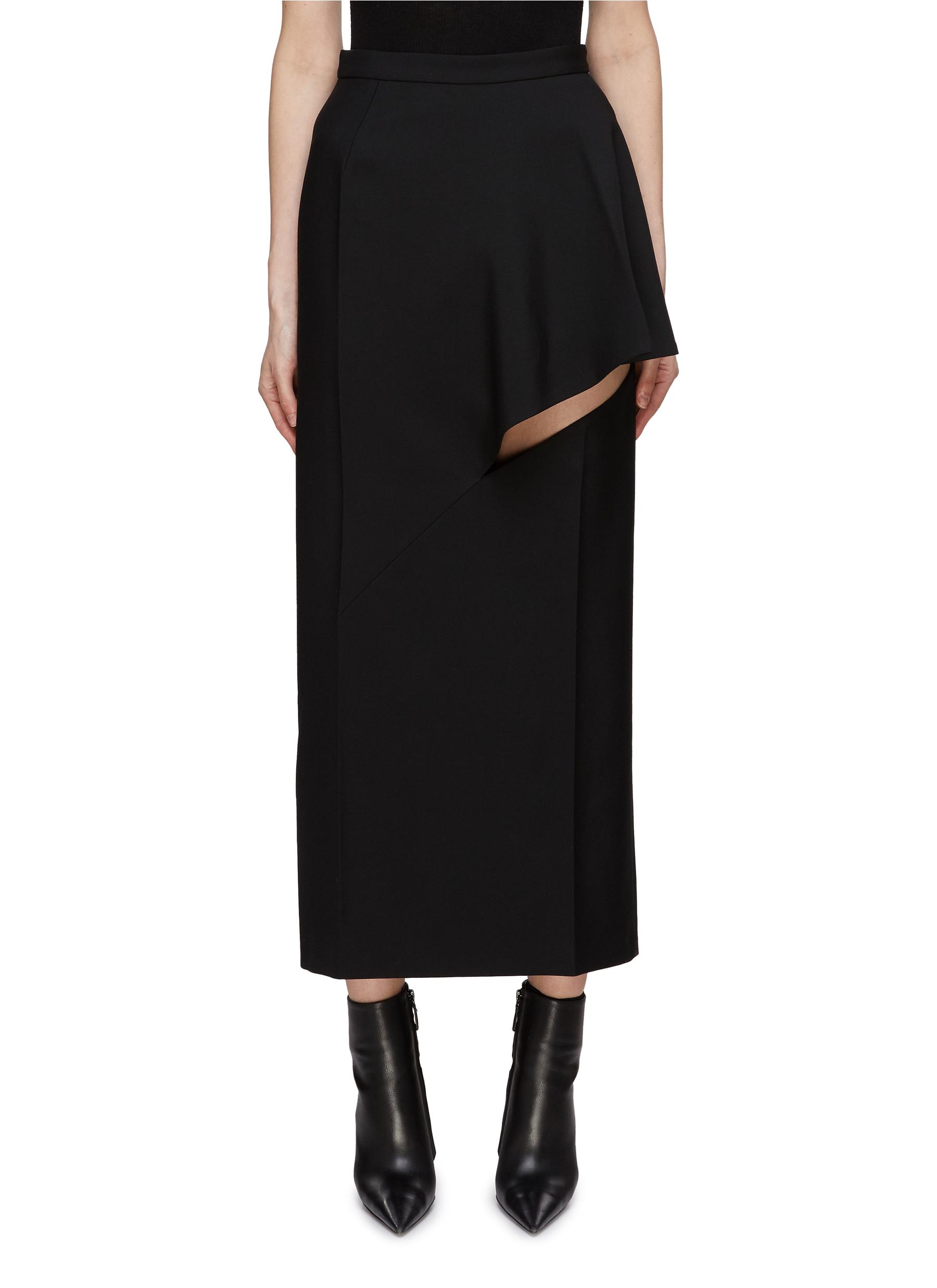 Asymmetric Cut Out Wool Tailored Maxi Skirt