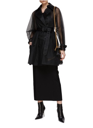 Figure View - Click To Enlarge - ALEXANDER MCQUEEN - Belted Tulle Layered Short Trench Coat