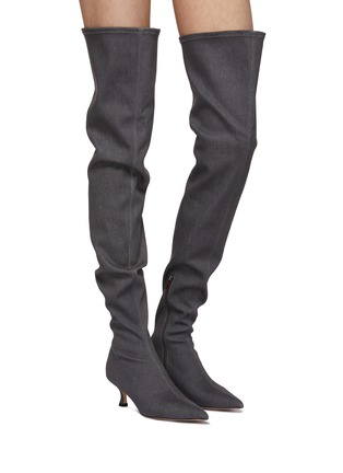 Figure View - Click To Enlarge - PEDDER RED - ‘Sofia’ 55 Kitten Heel Denim Over-the-Knee Boots