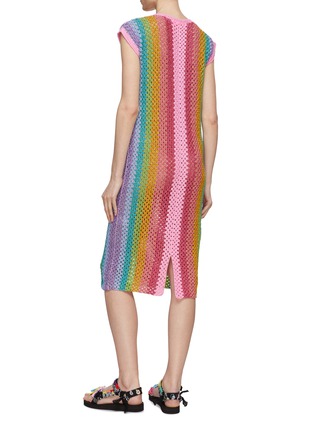 Back View - Click To Enlarge - ROSE CARMINE - Rainbow Stripe Cotton Crochet Knit Djellaba