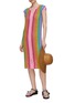 Figure View - Click To Enlarge - ROSE CARMINE - Rainbow Stripe Cotton Crochet Knit Djellaba