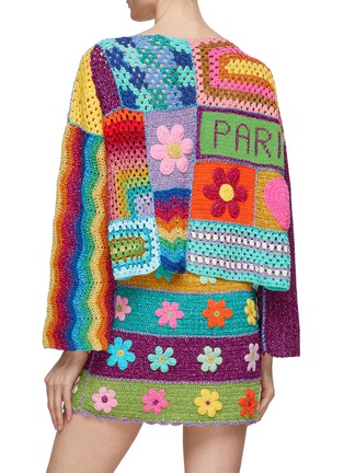 Back View - Click To Enlarge - ROSE CARMINE - Square And Flower Pattern Cotton Crochet Knit Bolero