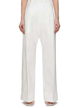 Main View - Click To Enlarge - GIA STUDIOS - Pleated Straight Trousers with Raw Waist Detail