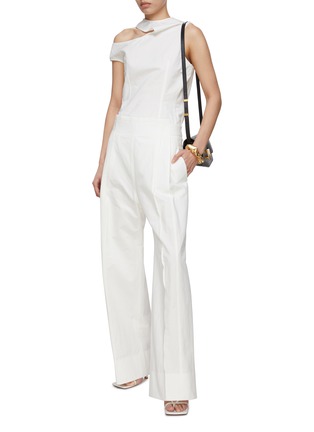 Figure View - Click To Enlarge - GIA STUDIOS - Pleated Straight Trousers with Raw Waist Detail