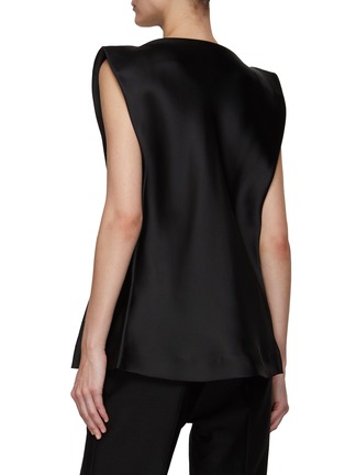 Back View - Click To Enlarge - GIA STUDIOS - Boatneck Padded Cap Sleeve Silk Blouse