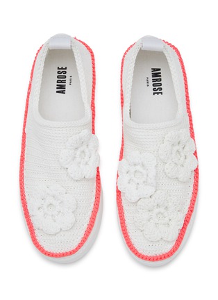 Detail View - Click To Enlarge - AMROSE - Flower Embellished Knit Slip On Sneakers