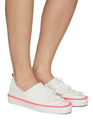 Figure View - Click To Enlarge - AMROSE - Flower Embellished Knit Slip On Sneakers