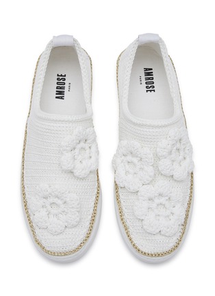 Detail View - Click To Enlarge - AMROSE - Flower Embellished Knit Slip On Sneakers