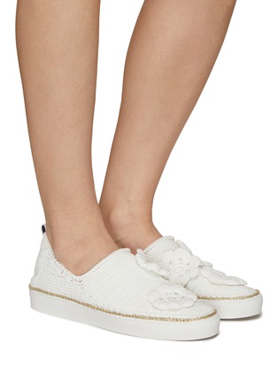 Figure View - Click To Enlarge - AMROSE - Flower Embellished Knit Slip On Sneakers