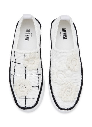 Detail View - Click To Enlarge - AMROSE - Flower Embellished Knit Slip On Sneakers