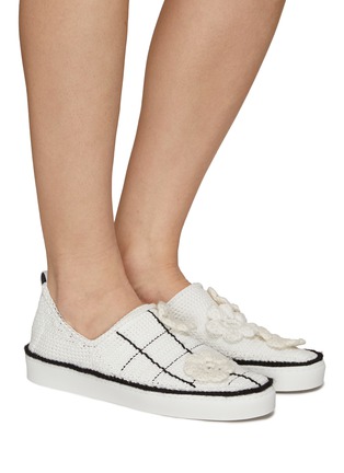 Figure View - Click To Enlarge - AMROSE - Flower Embellished Knit Slip On Sneakers