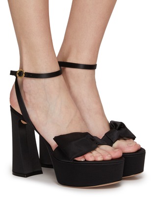 Figure View - Click To Enlarge - GIANVITO ROSSI - 70 Half Bow Embellished Satin Platform Sandals