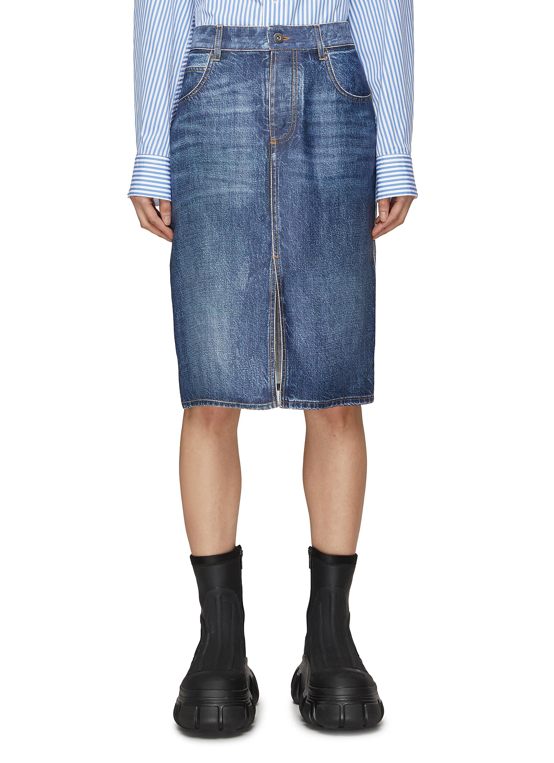 knee length denim skirt black