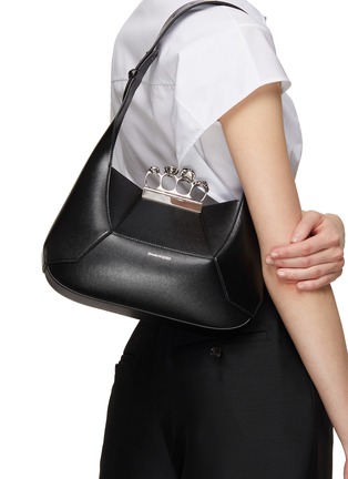Figure View - Click To Enlarge - ALEXANDER MCQUEEN - Four Ring Leather Hobo Bag