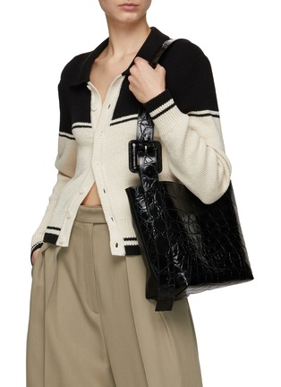 Figure View - Click To Enlarge - GU_DE - ‘Kate’ Buckled Strap Crocodile Embossed Leather Tote Bag