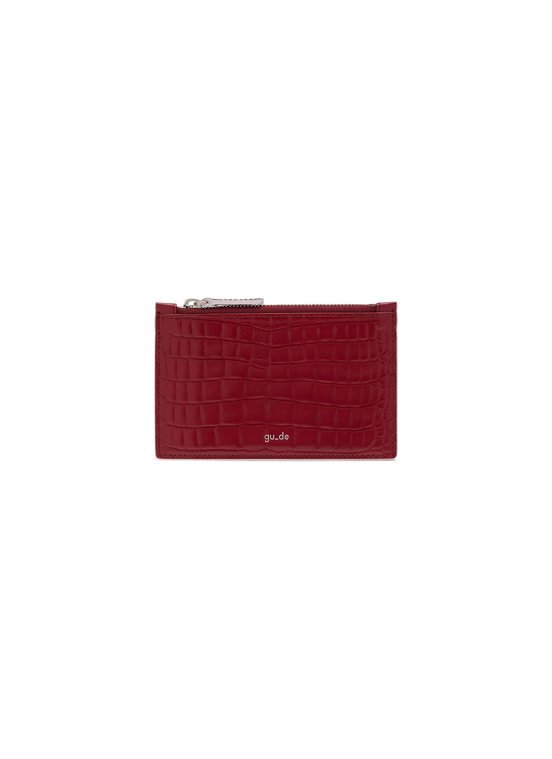 Gu De Mini ‘g' Crocodile Embossed Leather Cardholder In Red