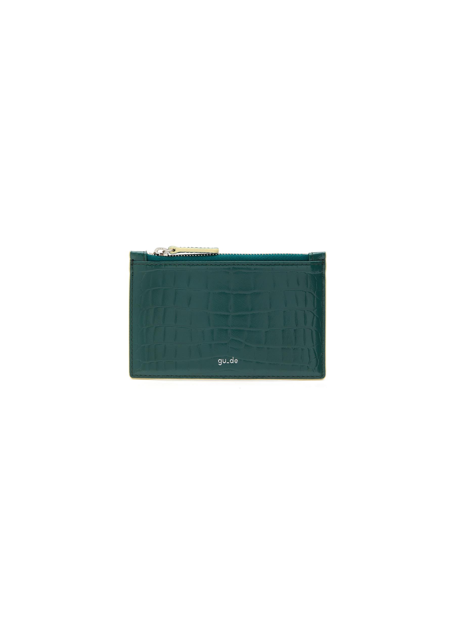Gu De Mini ‘g' Crocodile Embossed Leather Cardholder In Green
