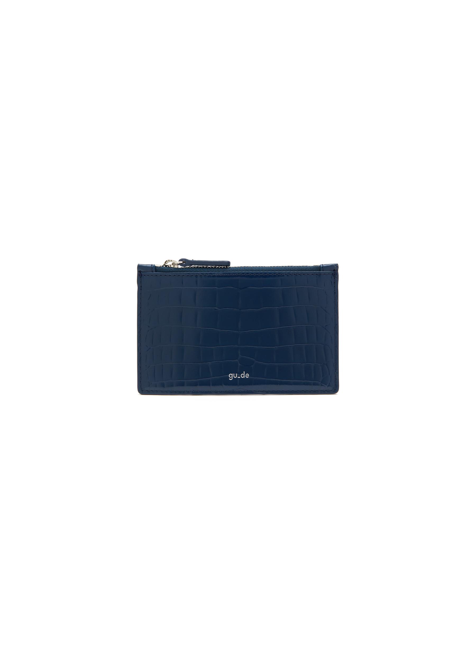 Gu De Mini ‘g' Crocodile Embossed Leather Cardholder In Blue