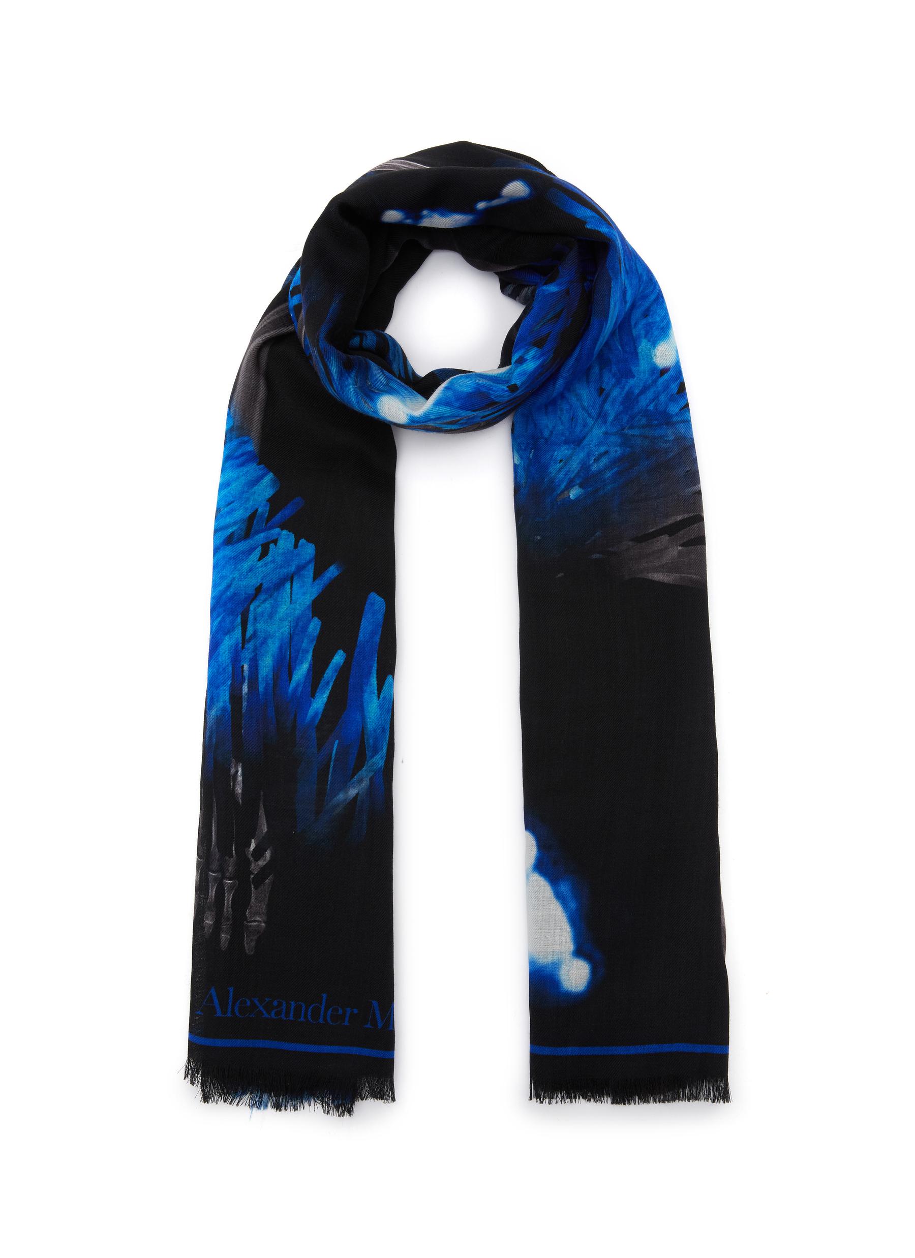 Skeleton Motif Jacquard Fringed Wool Scarf