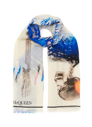 Main View - Click To Enlarge - ALEXANDER MCQUEEN - Skeleton Print Fringed Wool Scarf