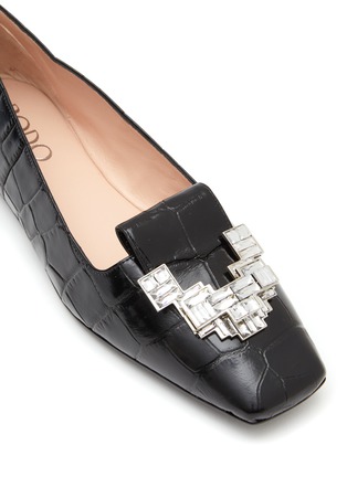 Detail View - Click To Enlarge - RODO - ‘Scilla’ Crystal Embellished Square Toe Crocodile Embossed Leather Flats