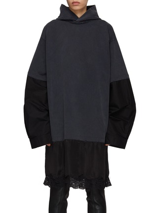 Main View - Click To Enlarge - BALENCIAGA - Hooded Lace Hem Jersey Dress
