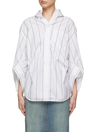 Main View - Click To Enlarge - BALENCIAGA - Striped Quarter Sleeve Wing Shirt
