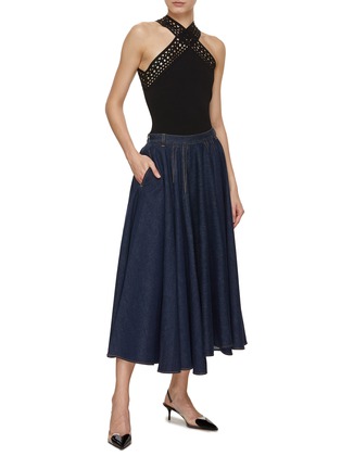 High Waist ALine Flare Midi Denim Skirt with Pockets  WearStyle