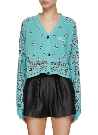 Main View - Click To Enlarge - AMIRI - Cropped Bandana Intarsia Knit Cardigan