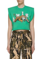 Amiri Cropped Teal Cotton T-Shirt