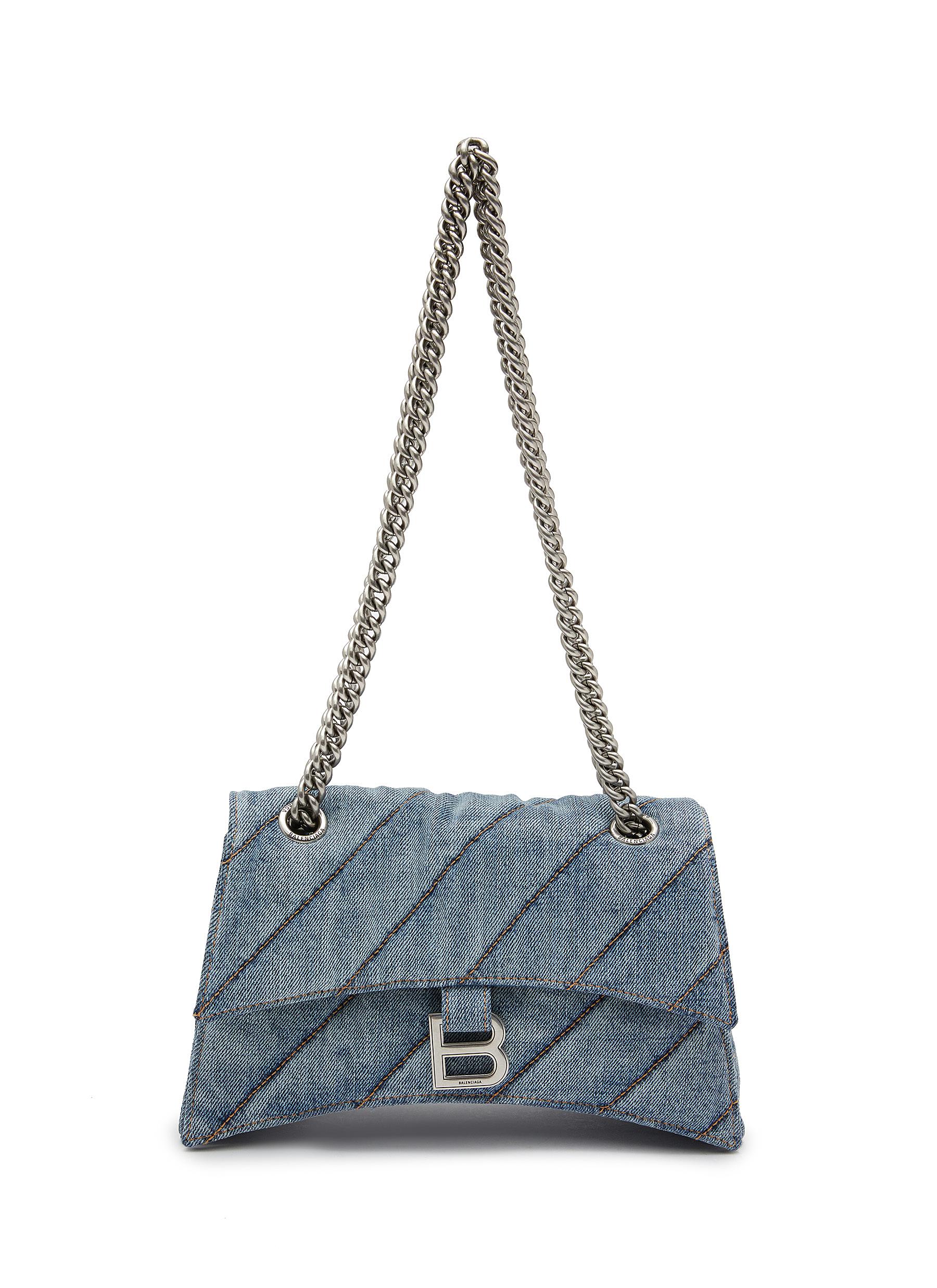 Womens Le Cagole Small Shoulder Bag Denim With Rhinestones in Blue   Balenciaga NL