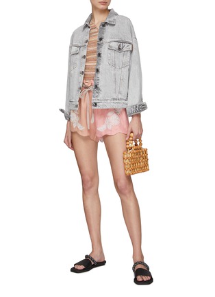 Figure View - Click To Enlarge - INNIKA CHOO - Floral Patch Bicoloured Drawstring Shorts