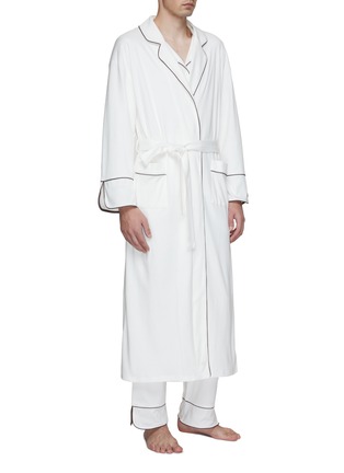 Front View - Click To Enlarge - YVES DELORME - Tempo Dressing Gown — Size M/Ecru