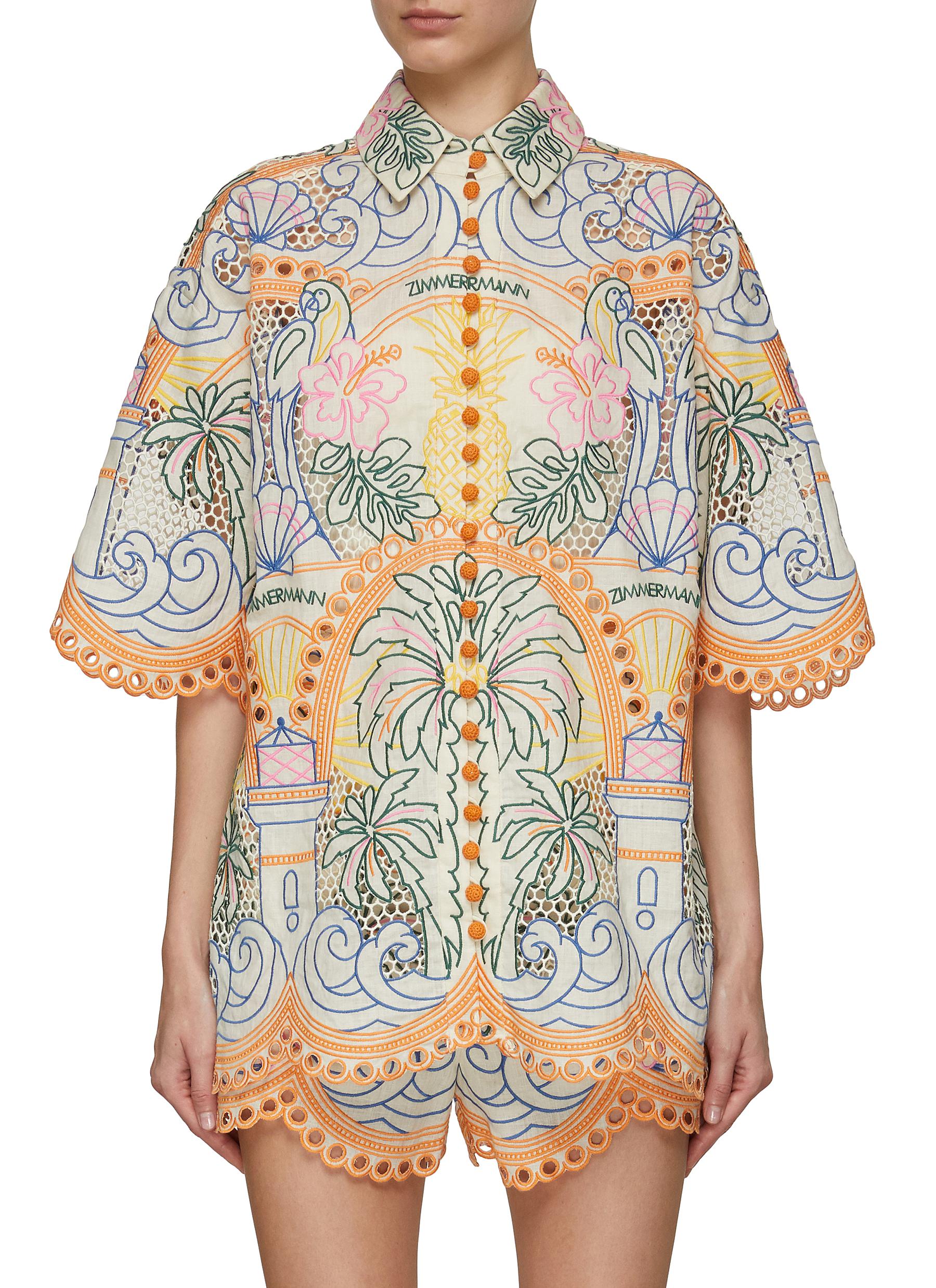 Ginger Tropical Embroidered Linen Shirt