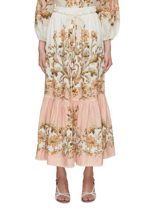 Main View - Click To Enlarge - ZIMMERMANN - Floral Print Linen Midi Skirt