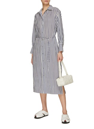 Figure View - Click To Enlarge - VINCE - Coast Stripe Tie Waist Midi Shirt Dress