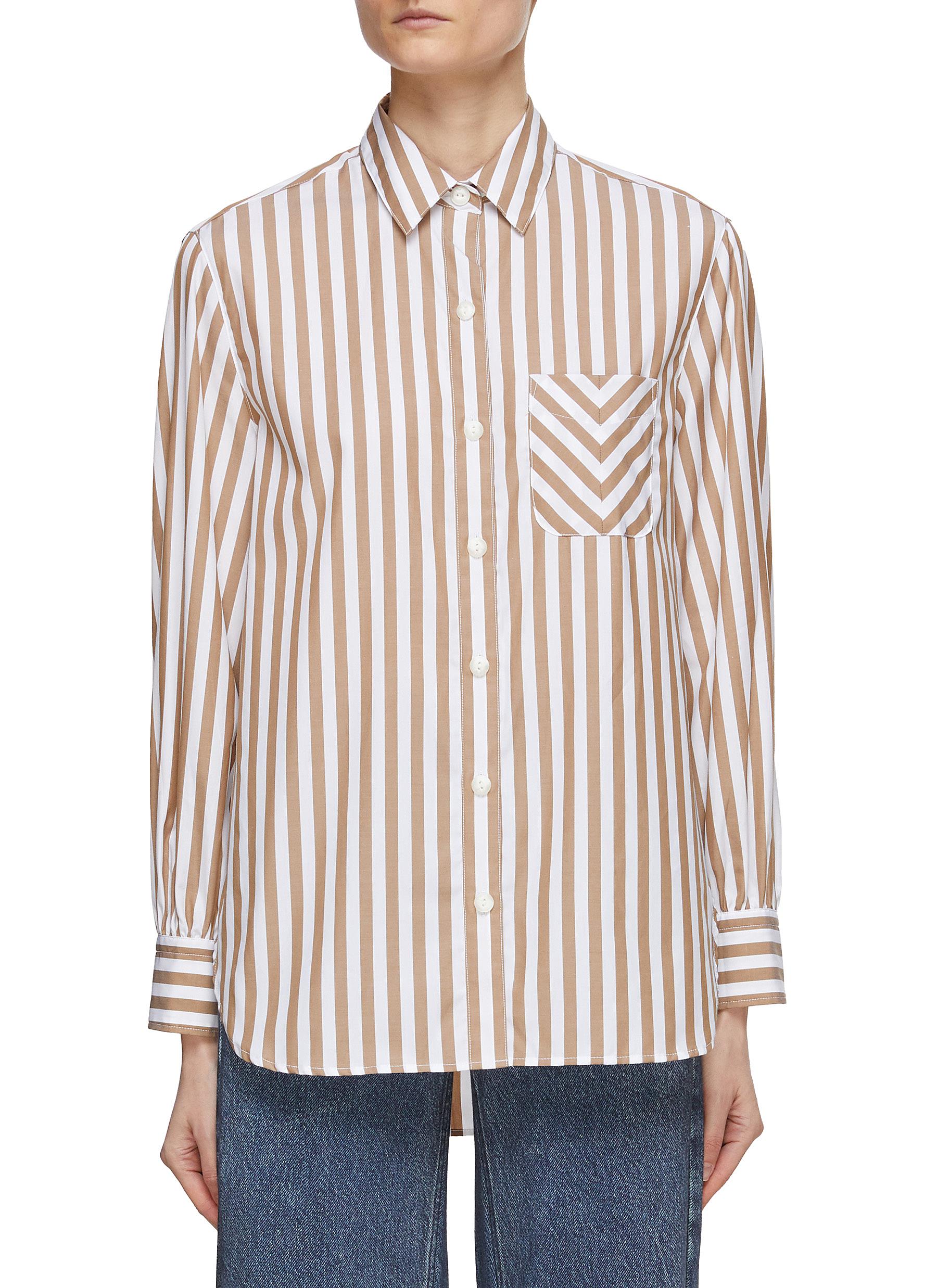 â€˜Maxine’ Chest Pocket Long Sleeve Striped Button Up Shirt
