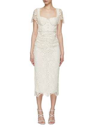 Main View - Click To Enlarge - SELF-PORTRAIT - Rose Lace Heart Neck Midi Dress