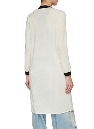 Back View - Click To Enlarge - MO&CO. - Contrasting Trim Long Wool Cardigan