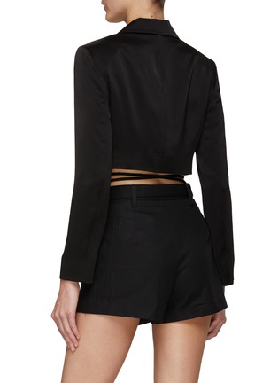 Back View - Click To Enlarge - MO&CO. - Wrap Front Long Sleeve Cropped Blazer